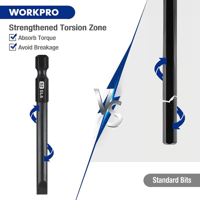 WORKPRO 10pcs Slotted Phillips Screwdriver Bit Set, S2 Steel Magnetic