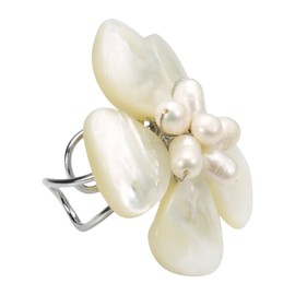 AeraVida Elegant White Lotus Mother of Pearl in 925 Sterling Silver Adjustable Ring | Flower Shaped Vintage