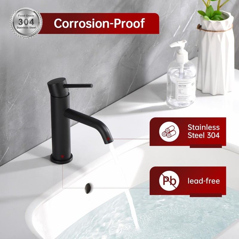 SUMERAIN Matte Black Bathroom Sink Faucet Single Handle Single Hole