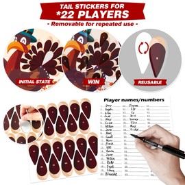 PARTYLOUD Thanksgiving Games for Family, Pin The Tail on The Turkey Games, Thanksgiving Party Games Activities Party Supplies Favors for Kids Adults Toddlers Preschool Party