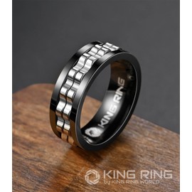 King Ring 8mm Gear Spinner Ring – Ultra Polished Fidget Ring for Men & Women Stainless Steel Ring K12 – Black Silver 14