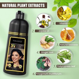 VOLLUCK Hair Dye Shampoo, Hair Dye Shampoo 3 in 1 Long Lasting Gray Hair Coverage for Women & Men (Light Brown)