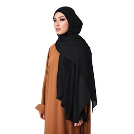 Hophor Crinkle Hijab for Women Muslim Head Scarf Rayon Cotton Hijab Scarf with Locking Edge(Black)