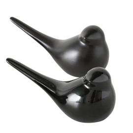 WHW Whole House Worlds Baby Bird Figurines, Set of 2, Modern Style, Shiny and Matte Black, Glazed, Table Top Accent Sculpture, 6 L x 2.75 H Inches