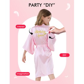 ALHAVONE 12 Pieces Girls Kids Silky Satin Solid Color Short Kimono Robes for Wedding Birthday Party Spa (Pink Set of 12, 14)
