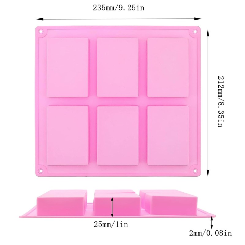 Soap Molds Silicone-2PCS 6 Cavities Rectangle Soap Mold,DIY Handmade Soap