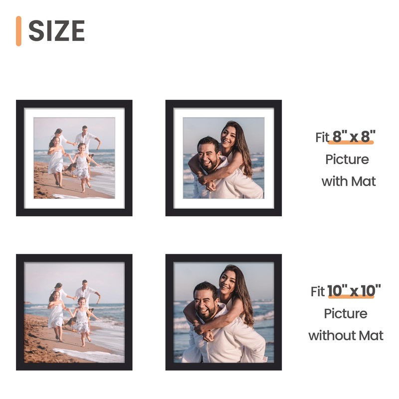 upsimples 10x10 Picture Frame, Display Pictures 8x8 with Mat or