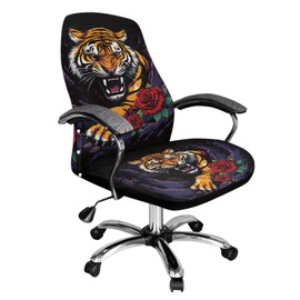 YUVAMAGIMO Office Chair Covers Tiger Stretch Computer Chair Protector Removable Washable Desk Chair Seat Cover Anti-dust Spandex Rotating Boss Chair Slipcovers for Universal Armrest Chairs