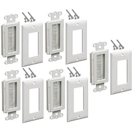 iMBAPrice Brushed Wall Plate - Decora Style Cable Pass Through Insert for Wires Wall Socket Plug Port/HDTV/HDMI/Home Theater Systems and More (Pack of 5) - White