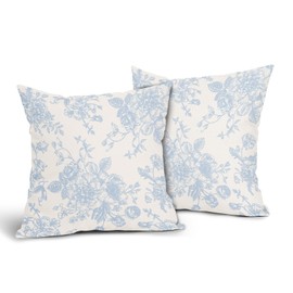 Vintage Floral Pillow Covers 16x16 Inch Set of 2 Baby Blue and Cream Floral Throw Pillow Covers Chinoiserie Flower Pillowcases Rustic Farmhouse Cushion Covers for Couch Home Decor