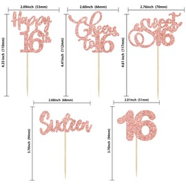 Paquete de 30 adornos para magdalenas de feliz cumpleaños 16, oro rosa con purpurina, dieciséis víctimas a 16 años de edad, para decoración de pasteles de feliz cumpleaños 16 cumpleaños