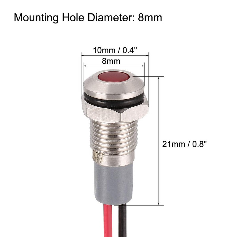 uxcell Signal Indicator Lights AC/DC 12V-24V 8mm Panel Mount Red