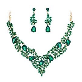 EVER FAITH Women's Jewellery Sets Rhinestone Crystal Flowers Leaf Vine Teardrop Necklace and Drop Earrings Set for Bridal Wedding Party, Crystal