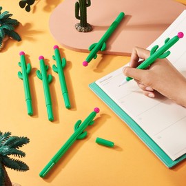 Craftdady 10pcs Cactus Ballpoint Gel Pens Writing Black Gel Ink Pens Lime Green Cute Rollerball Fun Pen for Classroom School Office Students Supplies 155mm