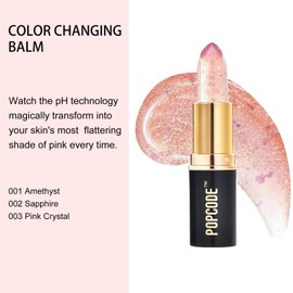 POPCODE Clear Color Changing Lipstick, Tinted pH Lip Balm, Hydrate & Nourish Lip While Leaving Sheer Pink Tint, with Honey Peach Scent, #002 Sapphire