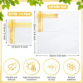 Mimorou 200 Servilletas de Cóctel Doradas Sobre Blancas de Bar de 3 Capas 5 x 5 Pulgadas Servilletas de Fiesta Desechables con Rayas y Adornos de Lámina Dorada para Cena Formal Boda (Blanco y Dorado)