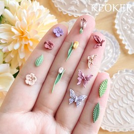 KEOKER Spring Polymer Clay Molds, Polymer Clay Silicone Molds, Flower Polymer Clay Mini Molds, 4pcs Earring Molds for Polymer Clay, Polymer Clay Molds for Jewelry(Substitute Micro Clay Cutters)