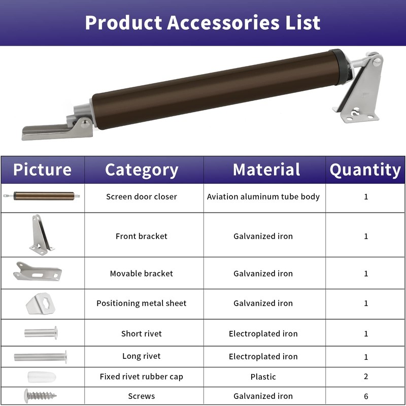 Dluno 1 Set Brown Screen Door Closers, Storm Door Closer