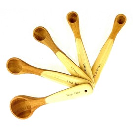 Kitchen Bamboo Wood Measuring Spoons for Measuring Dry and Liquid Ingredients, Pack of 5