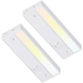 TORCHSTAR LED Under Cabinet Lighting 3CCT, 8 Inch 6W 400LM, Hardwired & Plug-in, 3 Color Selectable CRI90 120V ETL Listed Dimmable Under Counter Lights for Kitchen, White Aluminum Housing, 2 Pack