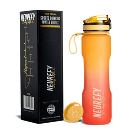 NEUREFY Drinking Bottle 1 Litre Tritan Fire Orange - Leak-Proof, Grip-Proof, BPA-Free - Sports Bottle with Indicator Drinking Quantity & Strainer - Gym Bottle, Water Bottle, Outdoor, Office,