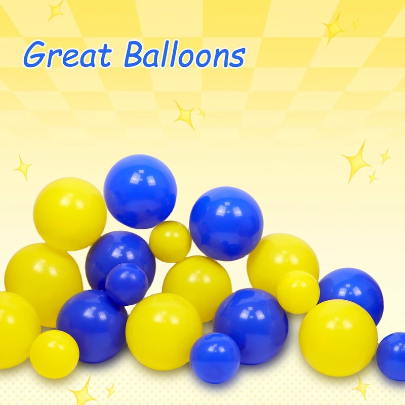 60pcs 12inch Blue and Yellow Balloons with Blue White Print