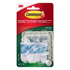 Command 3M, Ganchos Organizadores de Cables Removibles para Exteriores, Transparentes, 16 und por paquete, Organiza sin dañar tus paredes