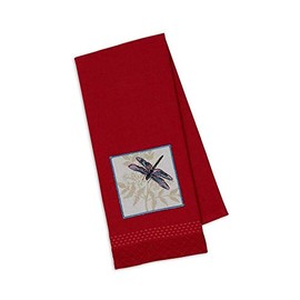 DII Design Imports Dragonfly Decorated Tea Towel, Red