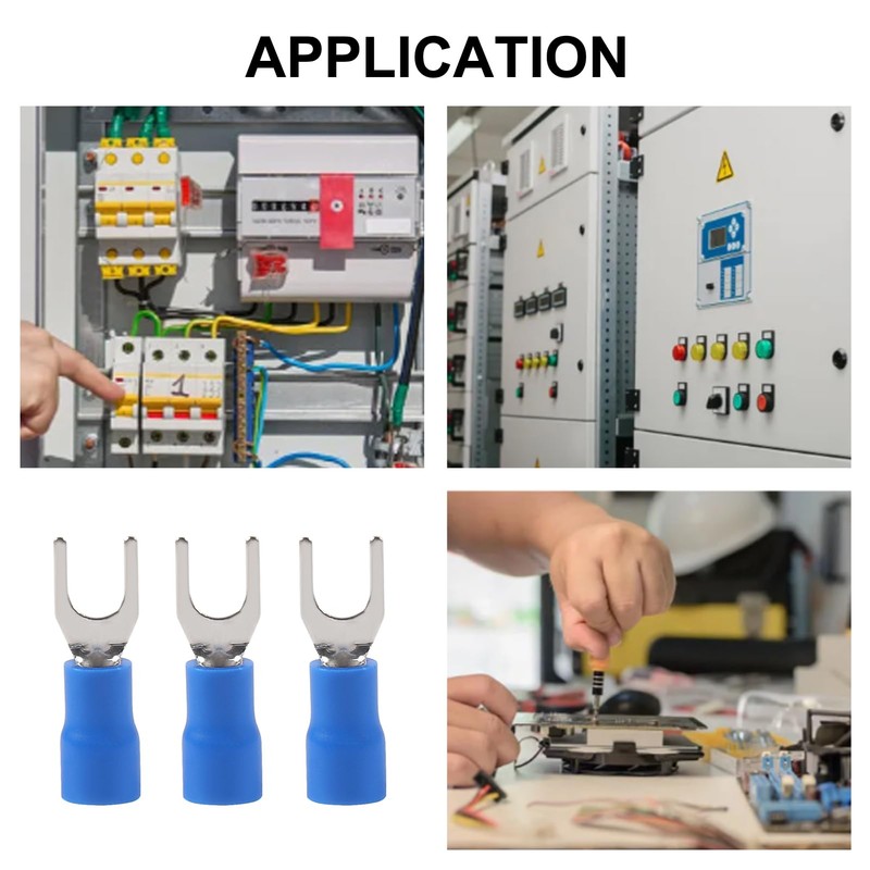 100Pcs 16-14AWG Insulated Terminals Ring Electrical Wire Crimp Connectors (Blue)