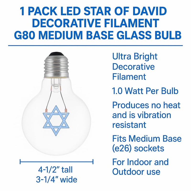 Festive Living LED Hanukkah Star of David Decorative Filament Light