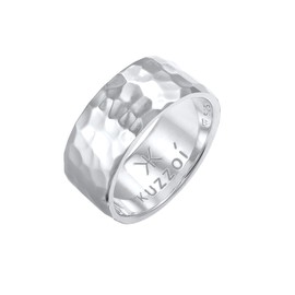 Kuzzoi 0608440221 Men's Ring in Hammered Design Band Ring Solid 10 mm Wide in 925 Sterling Silver Hammered Polished Ring for Men in Ring Size 60 - 66, Sterling Silver