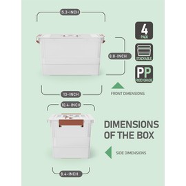 WYT 4 Pack 17qt Clear Plastic Storage Bin with Lid and Latching Buckles, Stackable Tote Organizing Box with Handle