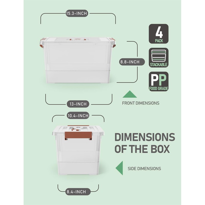 WYT 4 Pack 17qt Clear Plastic Storage Bin with Lid