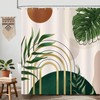 Bonhause Boho Shower Curtain, Abstract Modern Arch Sun Green Palm