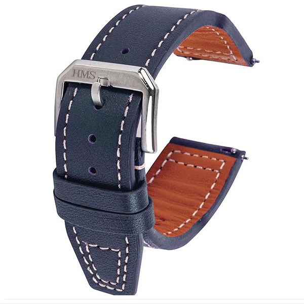 HMS, Classic Pilot Leather Watch Strap (Blue - Strap Only,