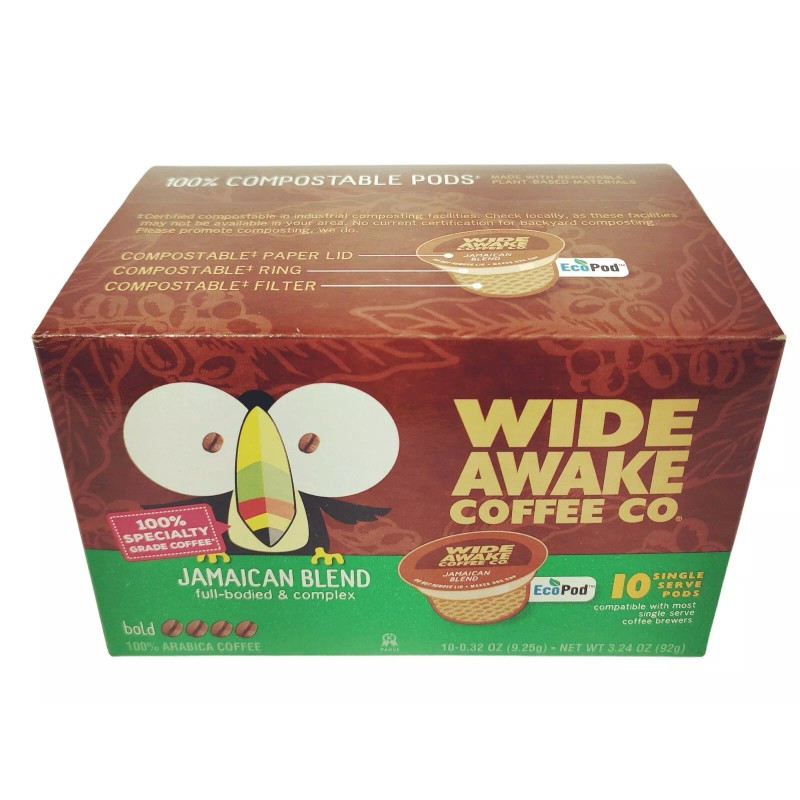 Wide Awake Coffee Pods 10-Pk Jamaican Blend Full-Bodied Complex for