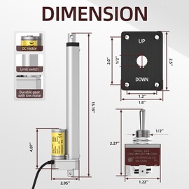 RVMARINEPAT Actuator 12V, High Speed Electric Actuator 14 mm/s Waterproof Linear Actuator 12V 10 Inch Stroke 1000N/220lbs for Recliner TV Lift with Switch