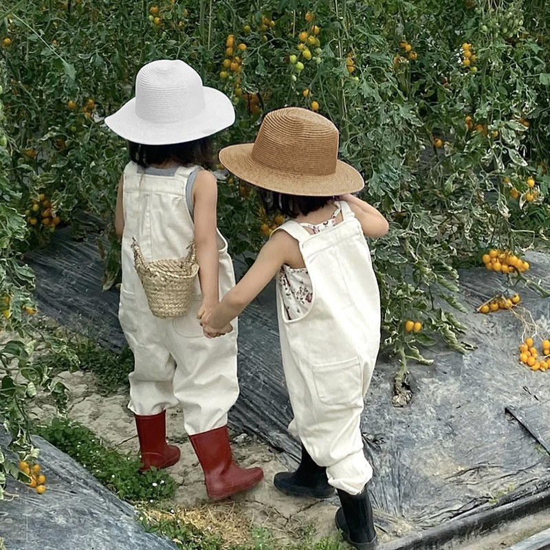 OhMill Classic Plain Kids Fedora Straw Hat Light Breathable Bucket