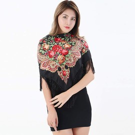 Uainhrt Tassel Scarf Cotton Large Square Shawl and Wraps,Versatile Gift Fringe Boho Shawl,43"×43" (White)