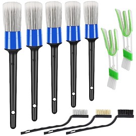 HMPLL Juego de 10 piezas para detalles de automóvil, juego de cepillos de detalles premium incluye 5 cepillos suaves para detalles de automóvil, 3... 