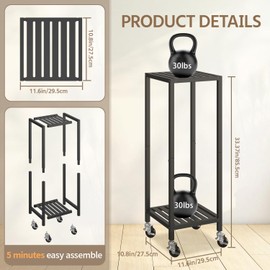 LASZOLA 2 Tier Black Metal Plant Stand Indoor Outdoor with Wheel for Large Planter, Modern Heavy Duty Tall Rolling Rack for Corner House Bathroom Patio Floor, Iron Flower Shelf Holder for Orchid Fern