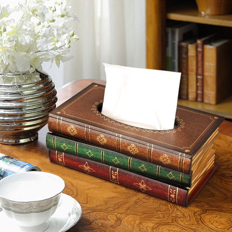 NiHome Tissue Box Cover Rectangular,Wood Box Rustic Tissue Holder Ideal