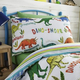 Kids Girls Dinosaur Park Jurassic Pink T-Rex Dino White Reversible Pair Of Pillow Cases