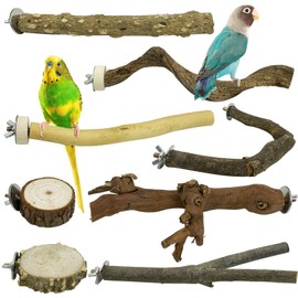 PINVNBY 8 PCS Bird Perches Natural Wood Parrot Perch Sets Paw Grinding Fork Bird Perch Chewing Stick Parakeet Platform Hammock Bird Toys Bird Cage Accessories for Cockatiels Conures Budgies Macaws