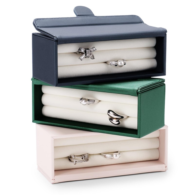 Oirlv Rectangular PU Leather Flip-Top Ring Box Storage Box for