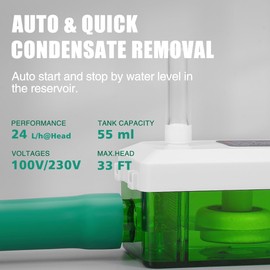 FUJIWARA Condensate Pump, Mini Split Automatic Condensation Drain Removal Quiet Pump,for HVAC,Air Conditioner,Dehumidifier,Furnance,Ice Maker,Suitable for A/C 1-3HP 2200W (FUJ—24S)