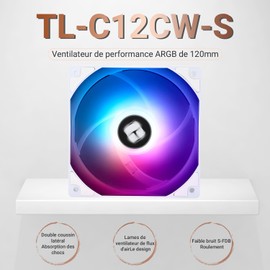 TR L-C12CW-S 120mm White ARGB Case Fan, 4 Pin PWM Quiet Computer Fan with S-FDB Bearing Included, Fan Up to 1550