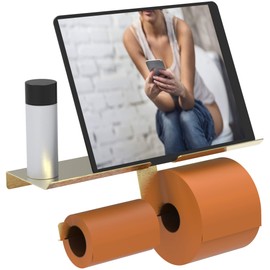 SAFETY+BEAUTY Stainless Steel Double Toilet Tissue Paper Holder with Phone Shelf, Corrosion Resistant for Lifetime Use (2 Mega Rolls), Brushed Gold