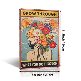 4pcs Motivational Wall Art Decor, DSIOHFEI 8 x 12inch Retro Art, Positive Girls Tin Wall Signs Vintage Plaques with Flower, Hippie Boho Home Decor Sign for Bars Pubs Bedroom