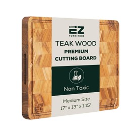 EZ FURNITURE Medium (M) Teak Edge Grain Cutting Board, Reversible, Knife-Friendly Charcuterie Wood Cutting Board, Juice Groove & Handles, Non-Toxic, Gift Box Included (Herringbone, 17" x 13" x 1.15")